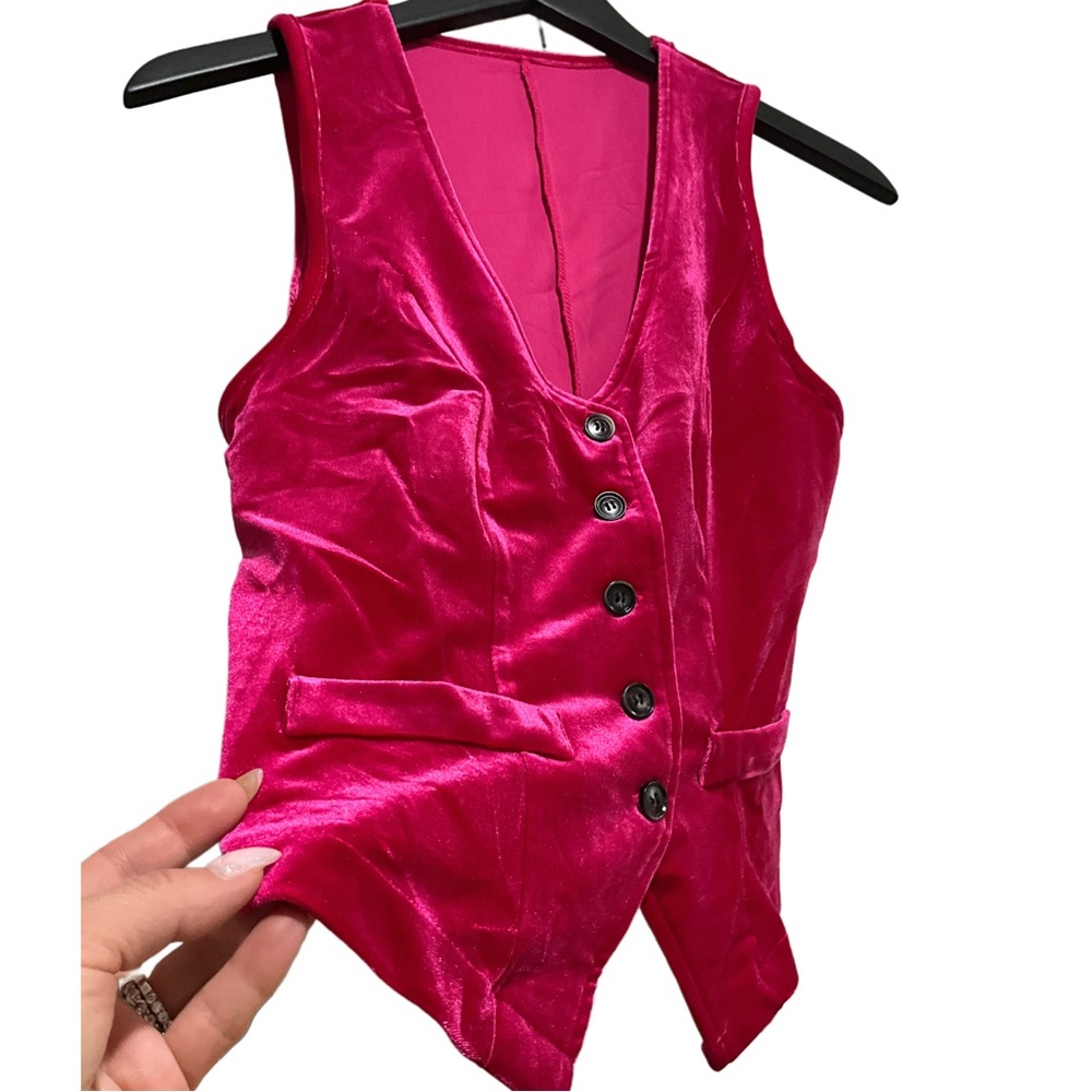 NWOT Y2K Retro | SZ M | Velvet Pink Boho Button-Up Vest Top - Picture 7 of 8